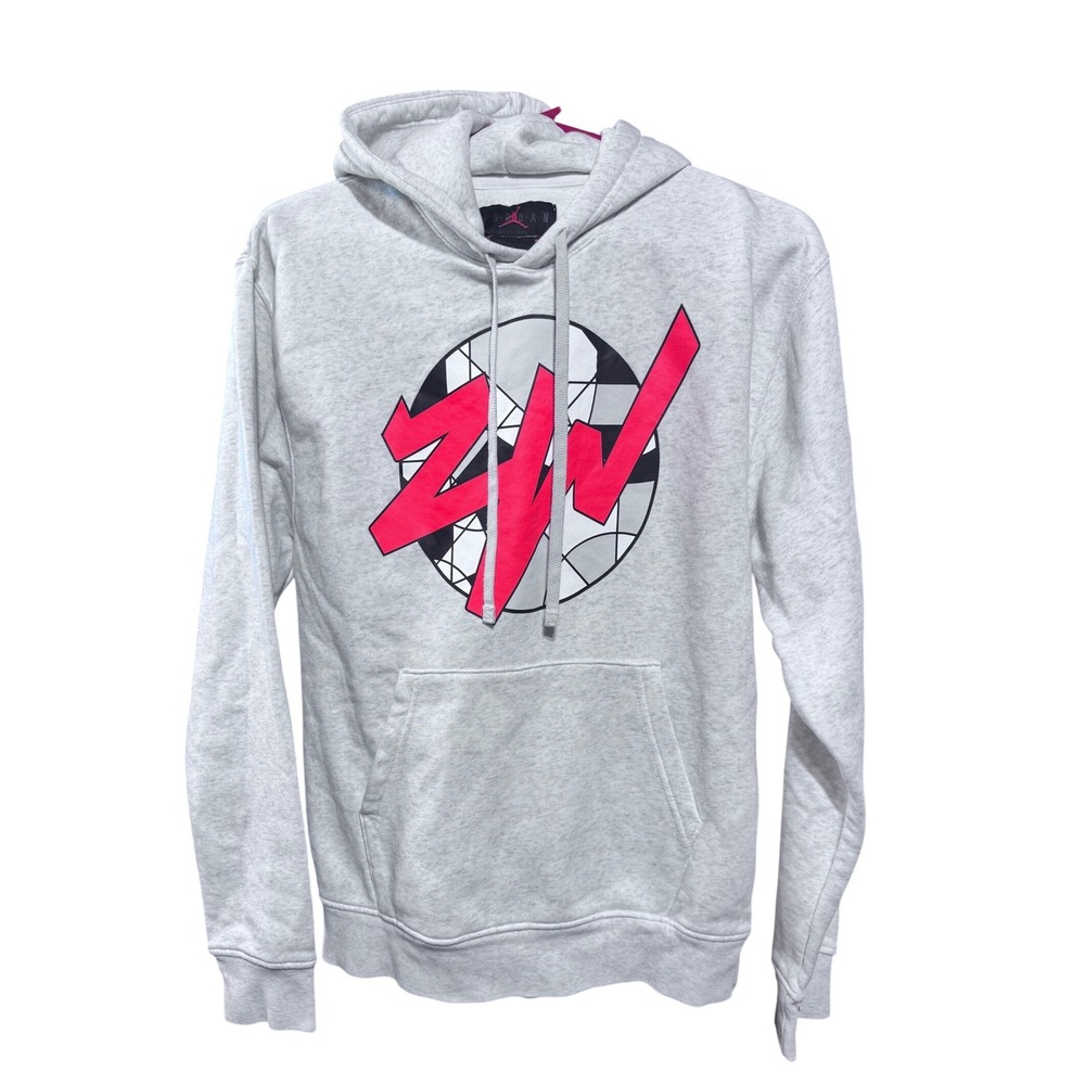 Jordan Zion Williamson Hoodie Mens Small Gray volt red Graphic Sweatshirt